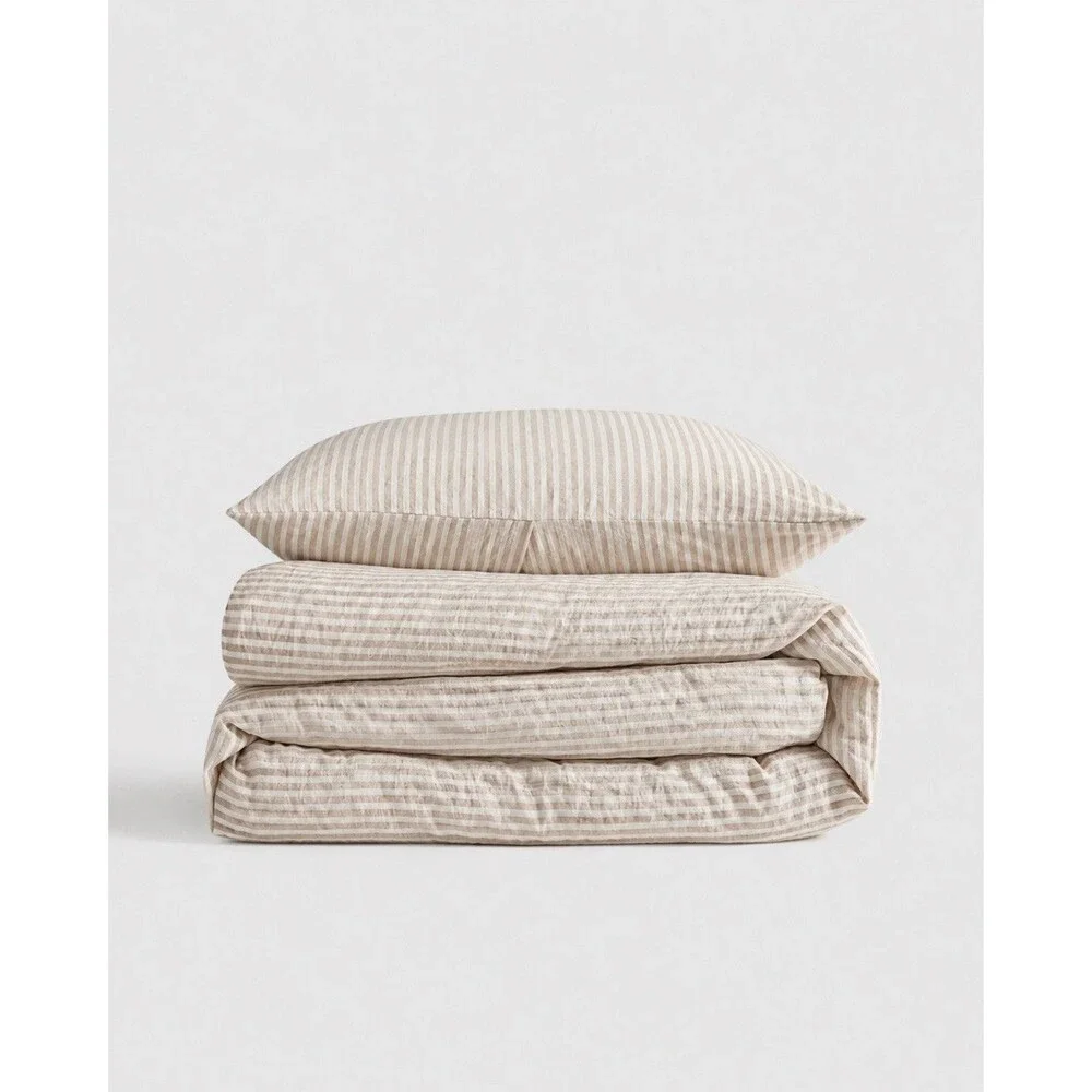 Quince Home European Linen Stripe Duvet Cover Natural/White Twin RARE
